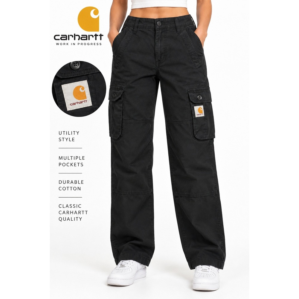 Carhartt WIP Black Cotton Cargo Pants Womens Size Medium Straight Leg Utility